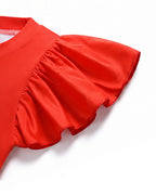Girls Red Princess Dress Heart Print Flutter Sleeve Layered Tulle Dress for Halloween Cosplay