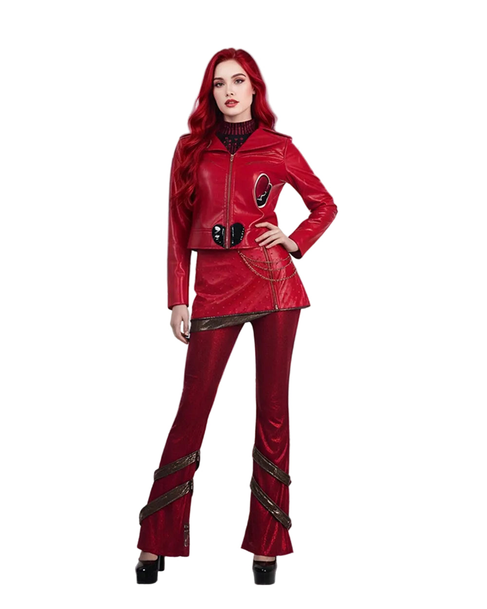 Red Princess Dress Descendents PU Leather Jacket Skirt and Pants Full Set for Girls Women Halloween Carnival