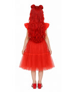 Girls Red Princess Dress Heart Print Flutter Sleeve Layered Tulle Dress for Halloween Cosplay