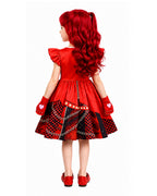 Girls Red Princess Costume Wonderland Dress Red Heart Gloves and Wig 3pcs Suit for Halloween Carnival
