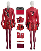 Girls Women Red Princess Costume PU Leather Jacket Skirt Pants and Accessories 6pcs Suit for Halloween Carnival
