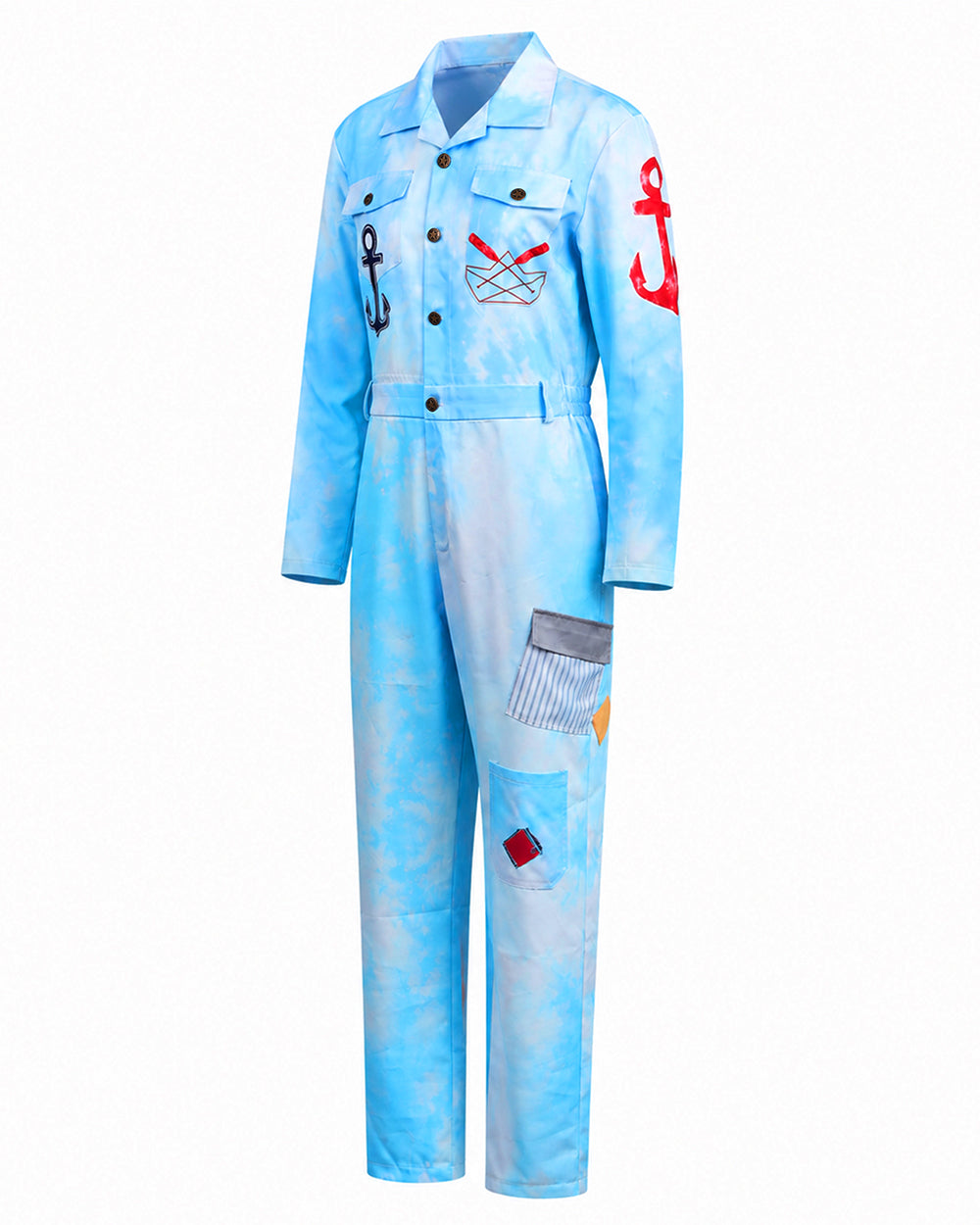 Royal Sailor Twin Costume Blue Jumpsuit with Striped Shirt and Hat for Kids Adults Halloween Cosplay Party