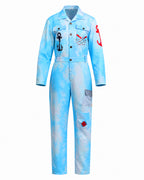 Royal Sailor Twin Costume Blue Jumpsuit with Striped Shirt and Hat for Kids Adults Halloween Cosplay Party