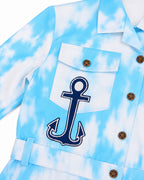 Royal Sailor Twin Costume Blue Jumpsuit with Striped Shirt and Hat for Kids Adults Halloween Cosplay Party