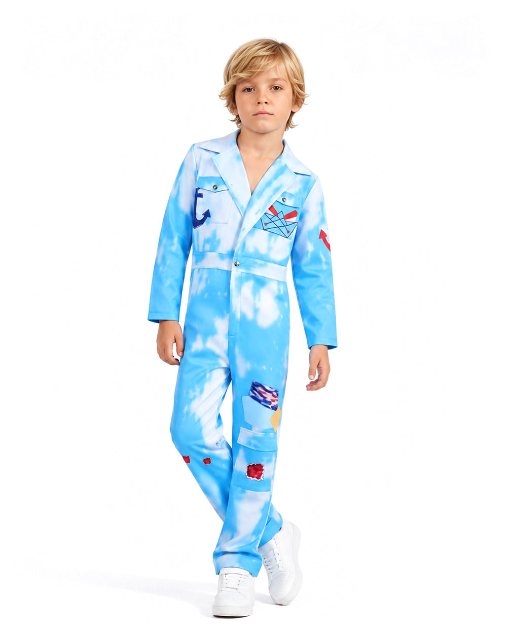 Royal Sailor Twin Costume Blue Jumpsuit with Striped Shirt and Hat for Kids Adults Halloween Cosplay Party