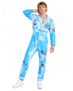 Royal Sailor Twin Costume Blue Jumpsuit with Striped Shirt and Hat for Kids Adults Halloween Cosplay Party