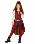 Wonderland Captain's Daughter Costume Hook Pirate Princess Vest with Attached Cape Pants Shirt and Belt for Halloween Party