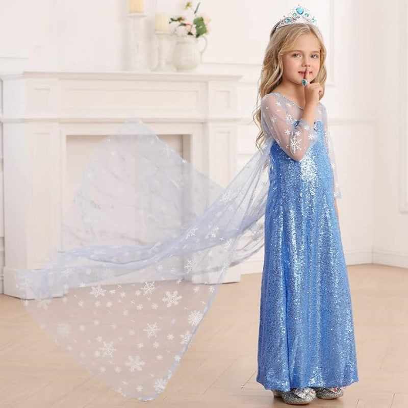 Little Girls Elsa Princess Dress Snow Queen Halloween Costume with Cap – Sun Baby