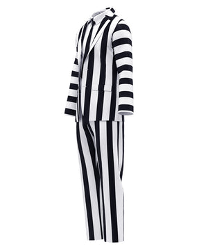 Men's Betelgeuse Costume Black and White Striped Suit Jacket Pants Shirts Outfit for Halloween Cosplay