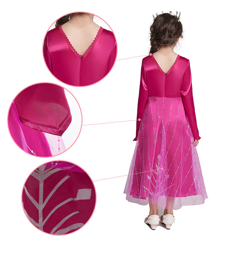 Hot Pink Princess Elsa Dress Girls Cosplay Halloween Costume