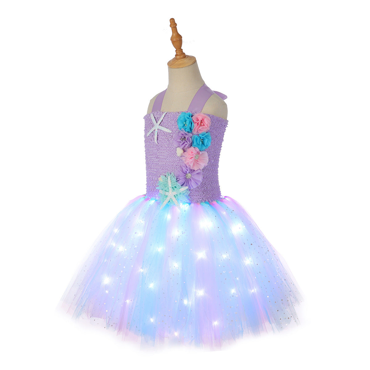 Light Up Princess Dress Mermaid Tutu Dress Glowing Birthday Dress with Headband
