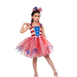 Girl American Flag Dress with Headband 4th of July Clothes for National Day Parade