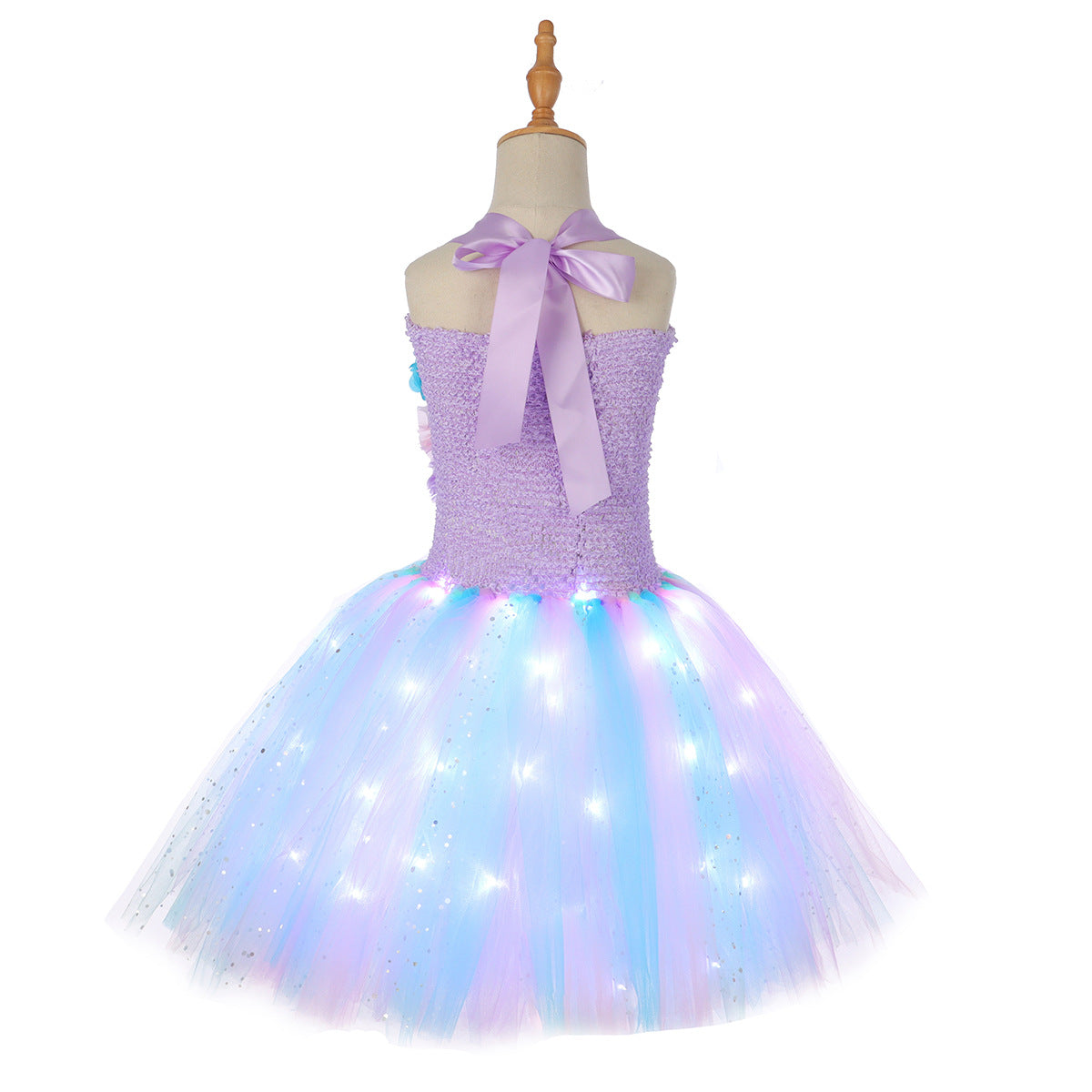 Light Up Princess Dress Mermaid Tutu Dress Glowing Birthday Dress with Headband