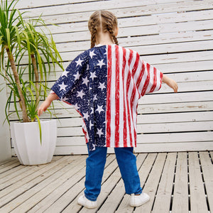Kids Adults American Flag Outfit Mommy and Me July 4th Costume Kimono Tops for Carnival