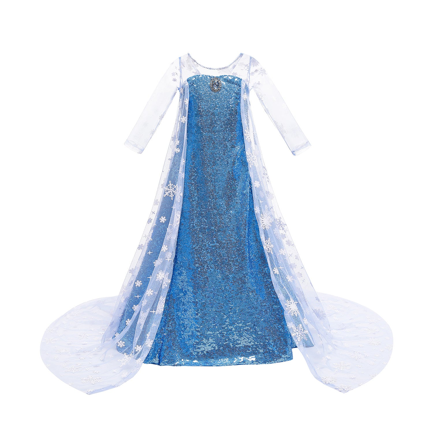 Little Girls Elsa Princess Dress Snow Queen Halloween Costume with Cape Crown Scepter and Wig 3-10 Years