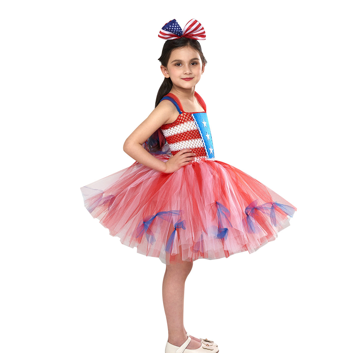 Girl American Flag Dress and Headband 4th of July Clothes for National Day Parade