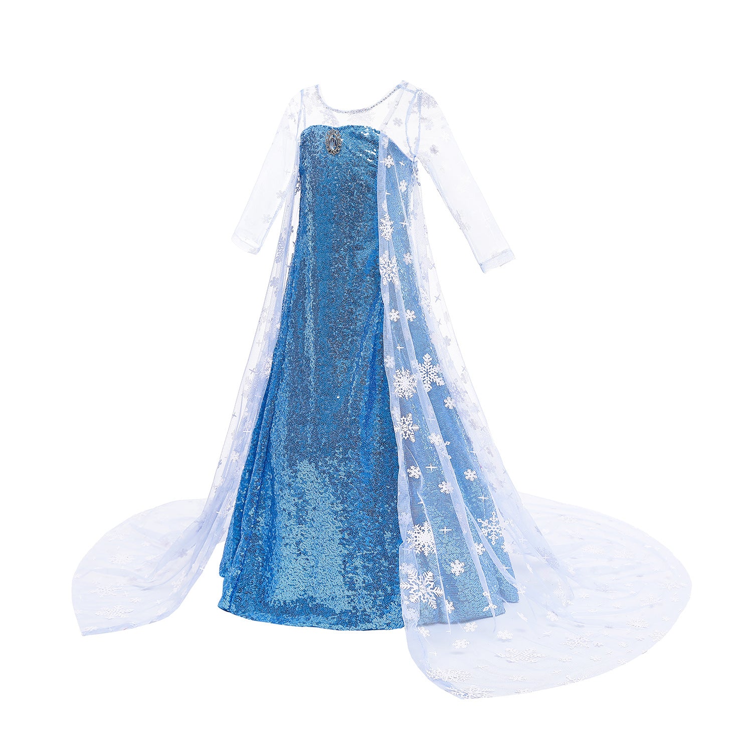 Little Girls Elsa Princess Dress Snow Queen Halloween Costume with Cape Crown Scepter and Wig 3-10 Years