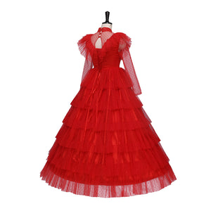 Women Lydia Deetz Costume Red Wedding Dress Horror Movie Beetle Bride Cosplay Outfit