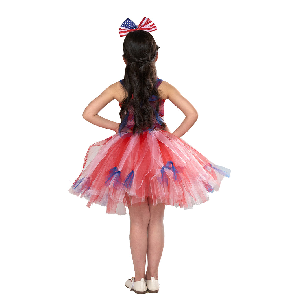 Girl American Flag Dress and Headband 4th of July Clothes for National Day Parade