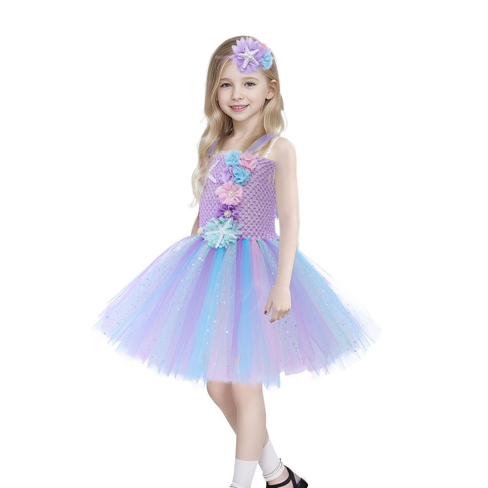 Girls Princess Mermaid Dress with Headband Birthday Party Costume