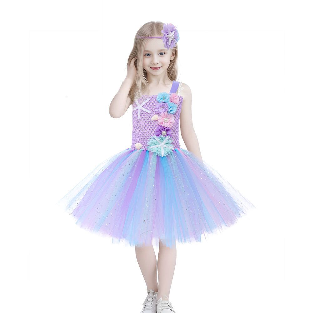 Girls Princess Mermaid Dress with Headband Birthday Party Costume