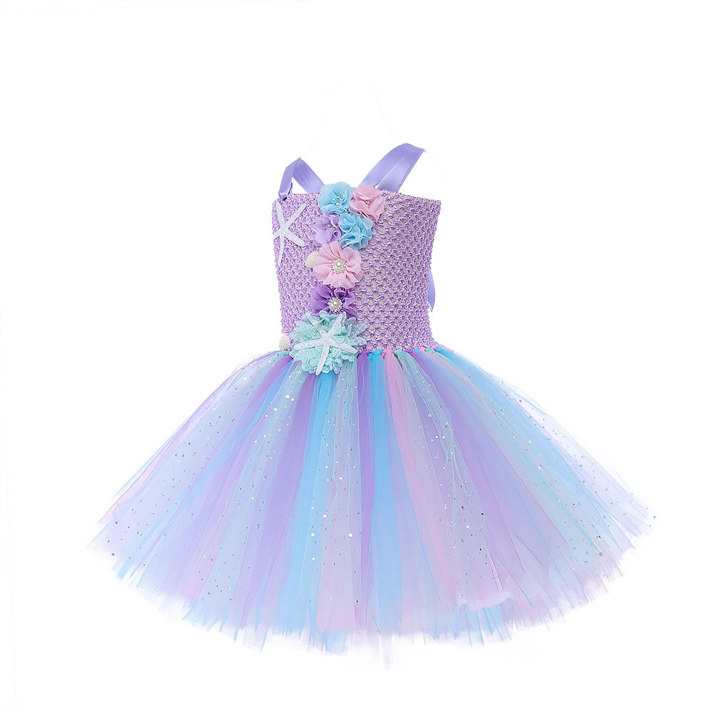 Girls Princess Mermaid Dress with Headband Birthday Party Costume