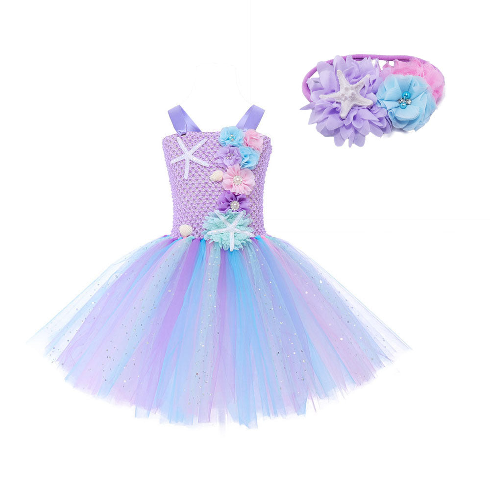 Girls Princess Mermaid Dress with Headband Birthday Party Costume