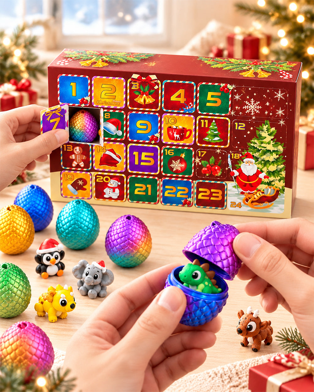 2026 Dinosaur Advent Calendar 24-Day Christmas Countdown Toy Set with 3D Printed Surprise Dragon Eggs for Kids