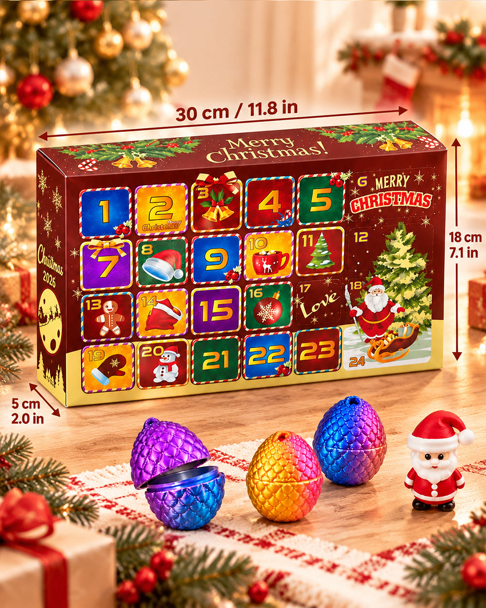 2026 Dinosaur Advent Calendar 24-Day Christmas Countdown Toy Set with 3D Printed Surprise Dragon Eggs for Kids