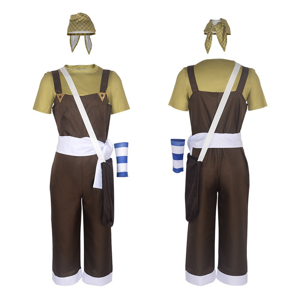 Mens Usopp Cosplay Costume Straw Hats Dark Brown Uniform for Halloween Carnival
