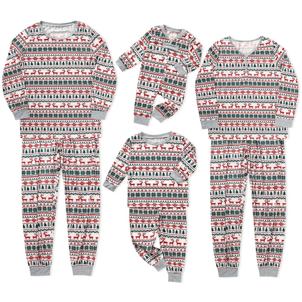 Christmas Moose Family Matching Costume Baby Romper Kids Adult Long Sleeve Tops Pants Suit