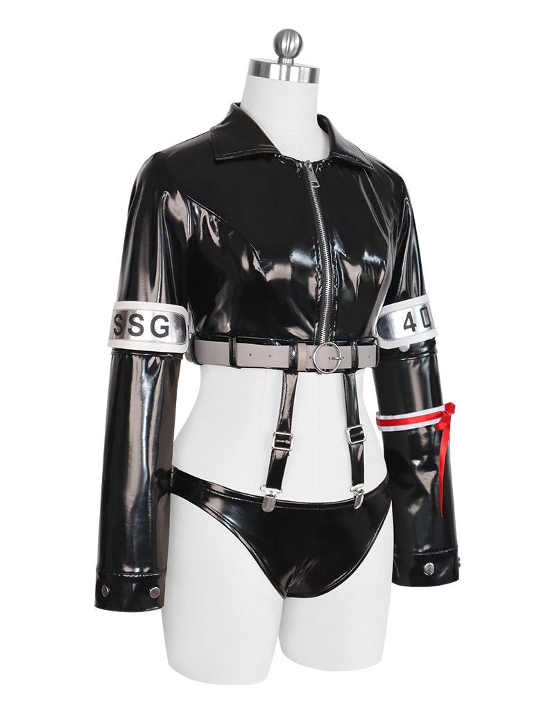 Female Devil Child Costume Black Cropped Jacket and Leather Panty Outfit