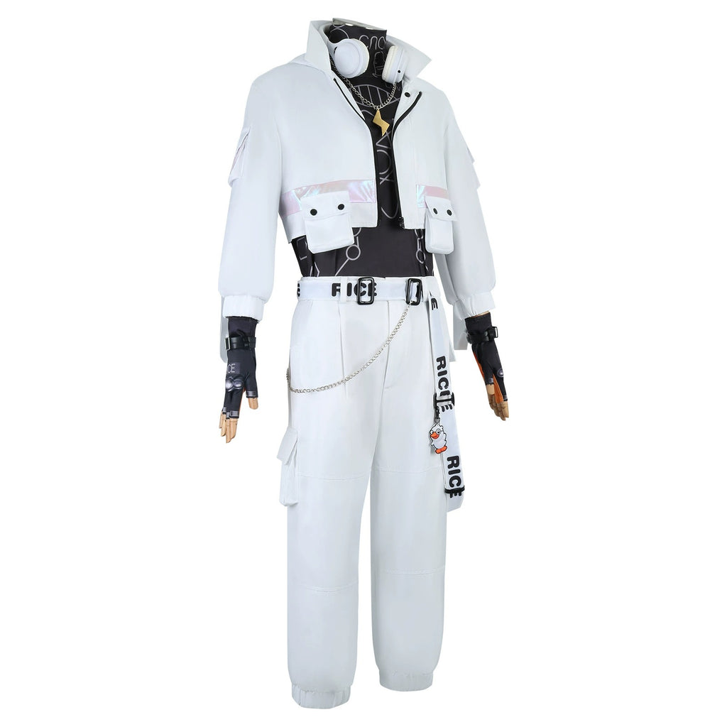 IDV Game Prisoner Uniform Men Cosplay Costume White Outfit with Headphone Full Set