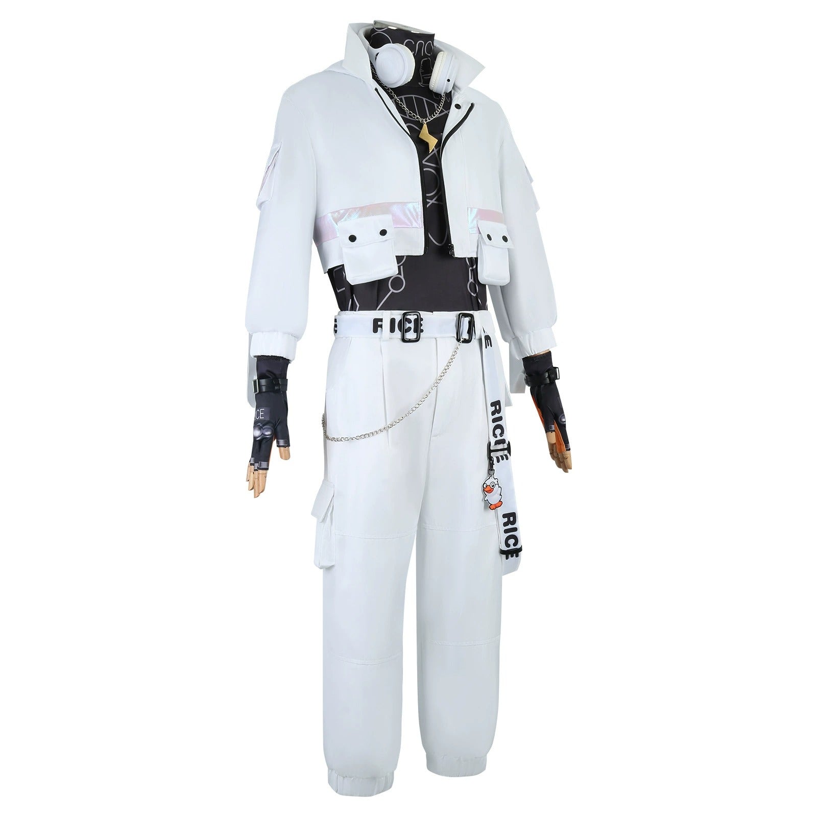 IDV Game Prisoner Uniform Men Cosplay Costume White Outfit with Headphone Full Set