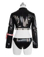 Female Devil Child Costume Black Cropped Jacket and Leather Panty Outfit
