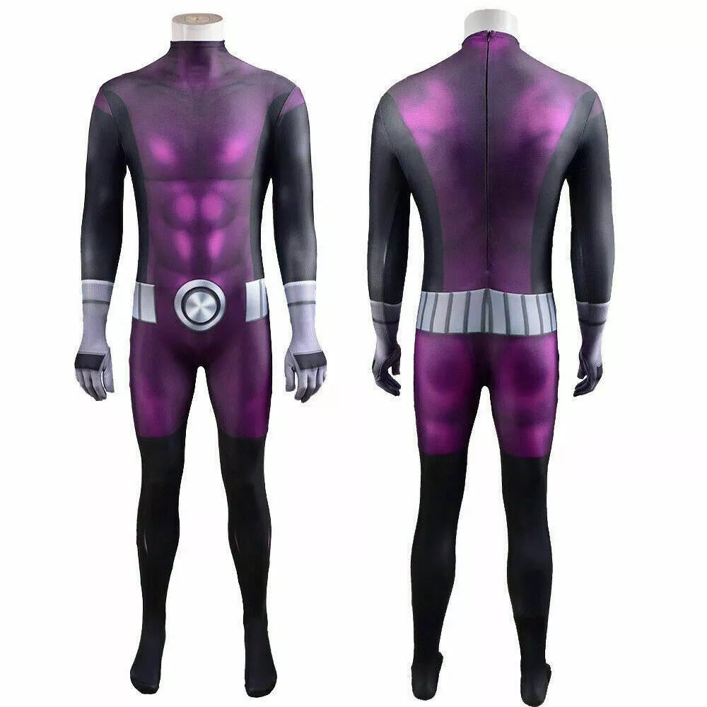 Beast Boy Costume Kids Teens Animal Man Purple Jumpsuit for Cosplay Party