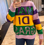 Ladies Mardi Gras Costume Color Blocked Sweater for Tuesday Carnival Party