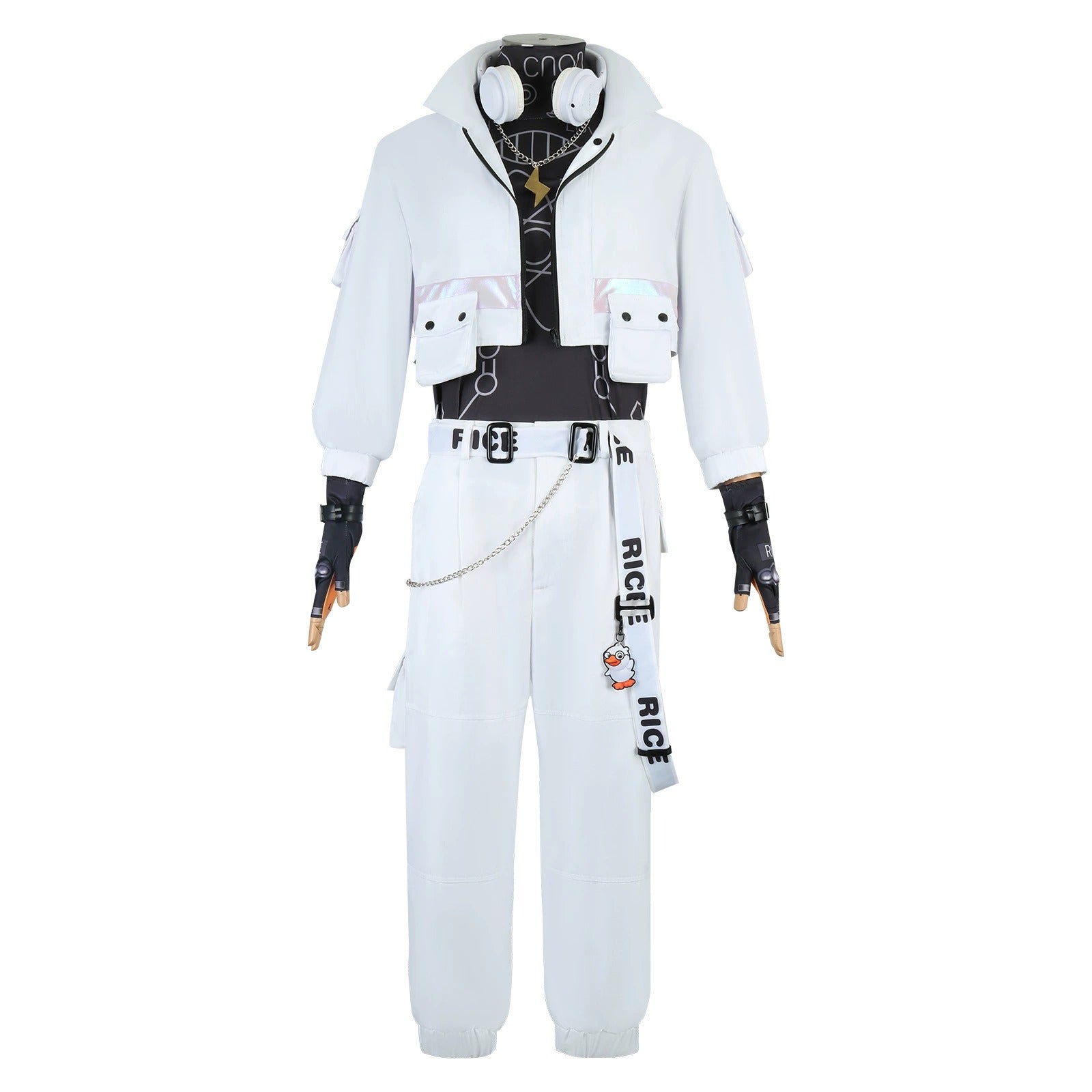 IDV Game Prisoner Uniform Men Cosplay Costume White Outfit with Headphone Full Set