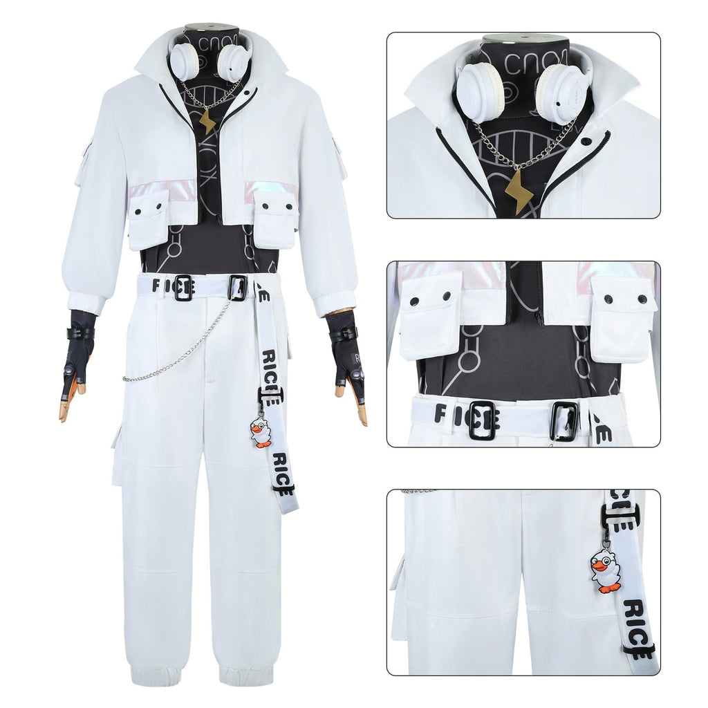 IDV Game Prisoner Uniform Men Cosplay Costume White Outfit with Headphone Full Set