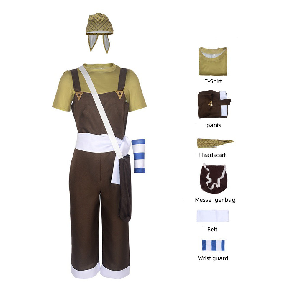 Mens Usopp Cosplay Costume Straw Hats Dark Brown Uniform for Halloween Carnival