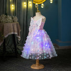 Girls Glow Party Dress Light Up Butterfly Tulle Gown with 3D Wing Sparkly Fairy Costume with Colorful Lights