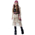 Girls Halloween Pirate Dress Childrens Pirate Costume with Vest Belt and Bandana for Cosplay