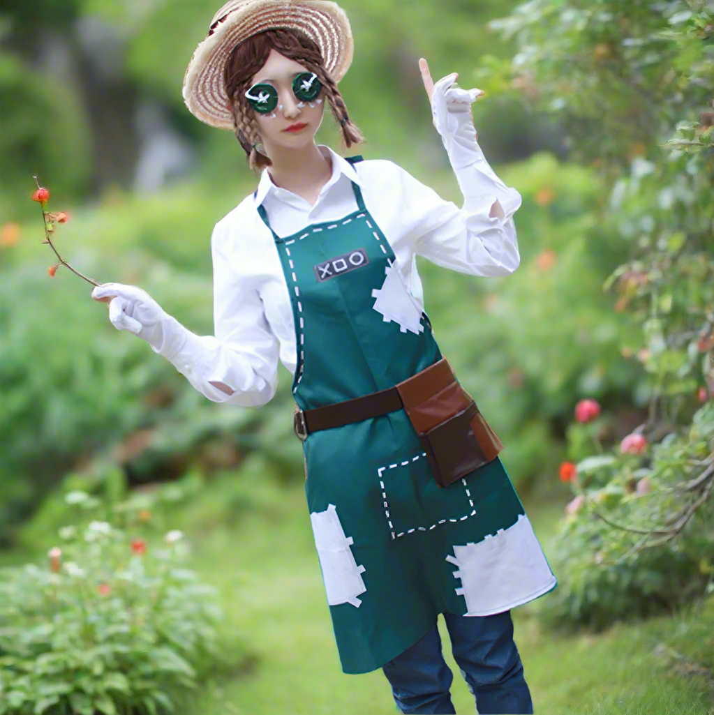 IDV Game Gardener Costume Women Green Apron White Shirt With Hat