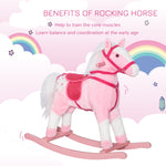 Kids Rocking Horse Pink Plush Ride On Toy with Realistic Sounds Holiday Gift