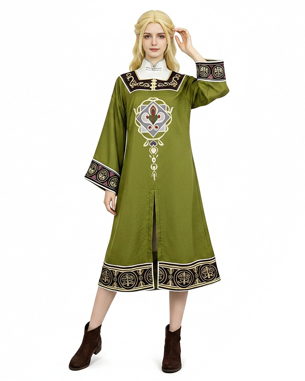 Women's Serpent Princess Costume Dark Green Tunic and Dress Medieval Outfit for Halloween Cosplay