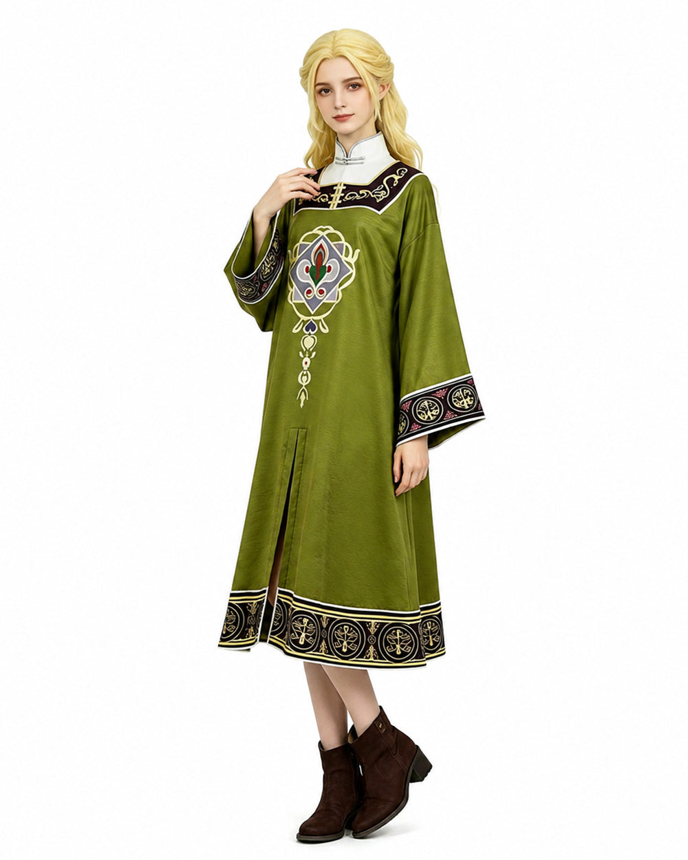 Women's Serpent Princess Costume Dark Green Tunic and Dress Medieval Outfit for Halloween Cosplay