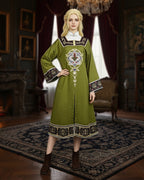 Women's Serpent Princess Costume Dark Green Tunic and Dress Medieval Outfit for Halloween Cosplay