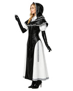 Women's Undertaker Costume Black Gothic Priestess Cosplay Dress with Hood for Halloween Carnival Parties