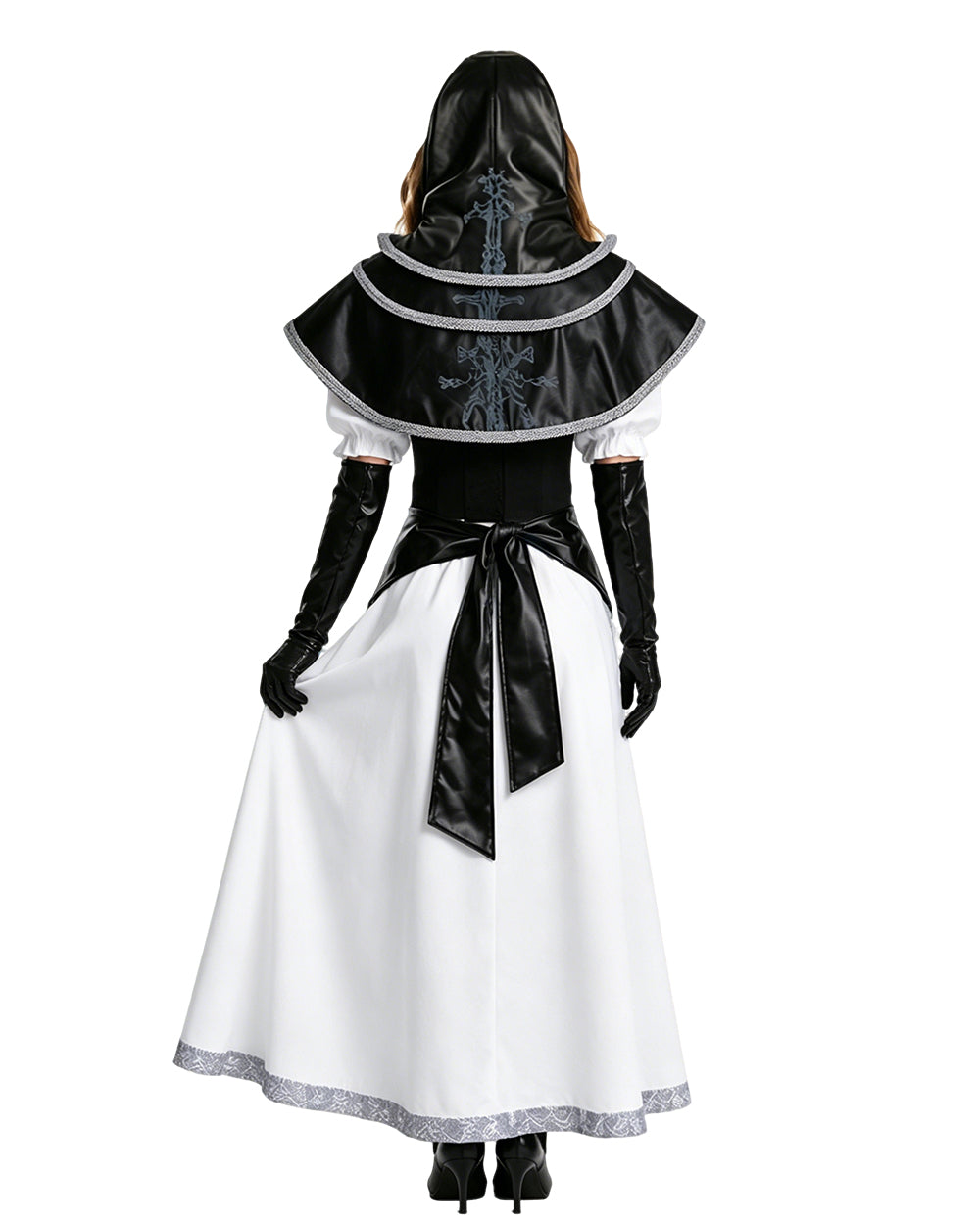 Women's Undertaker Costume Black Gothic Priestess Cosplay Dress with Hood for Halloween Carnival Parties