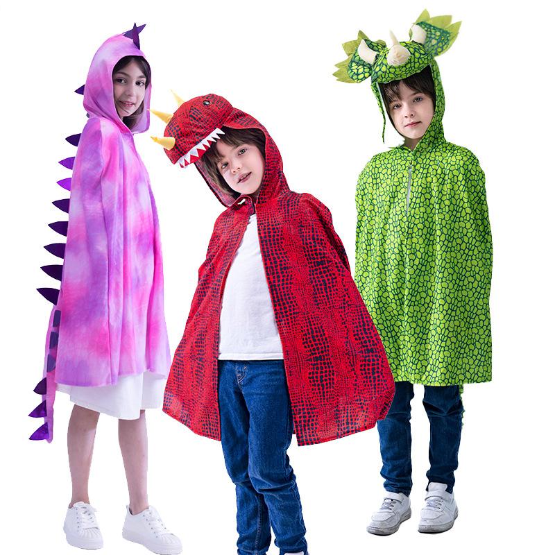 Kids Dinosaur Costume T-Rex Dino Hooded Cloak Triceratops Costume for Cosplay Party